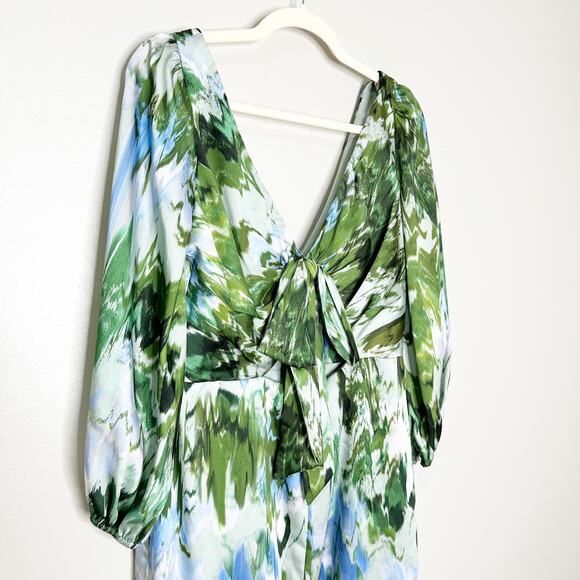 ML Monique Lhuillier Womens Dress Midi Bow-Embellished Printed Satin-Twill 12 - Picture 4 of 8